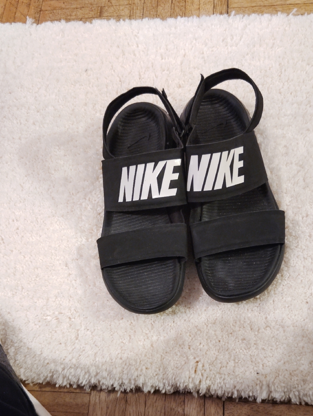 Nike Black Kids Strap Sandals with White Logo